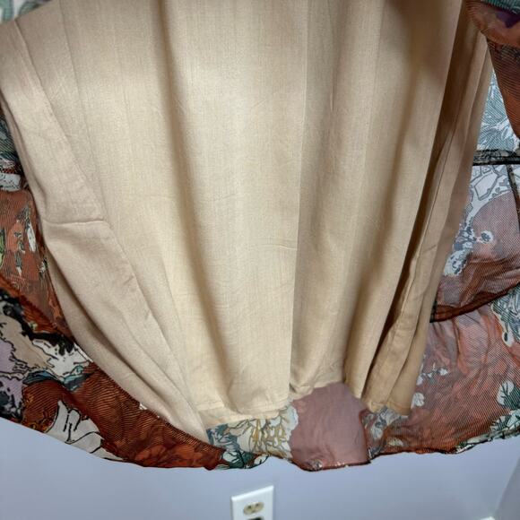 Anthropologie Hemant & Nandita Zeri Dress Brown Floral Tiered Ruffle Sleeve boho - Picture 13 of 15